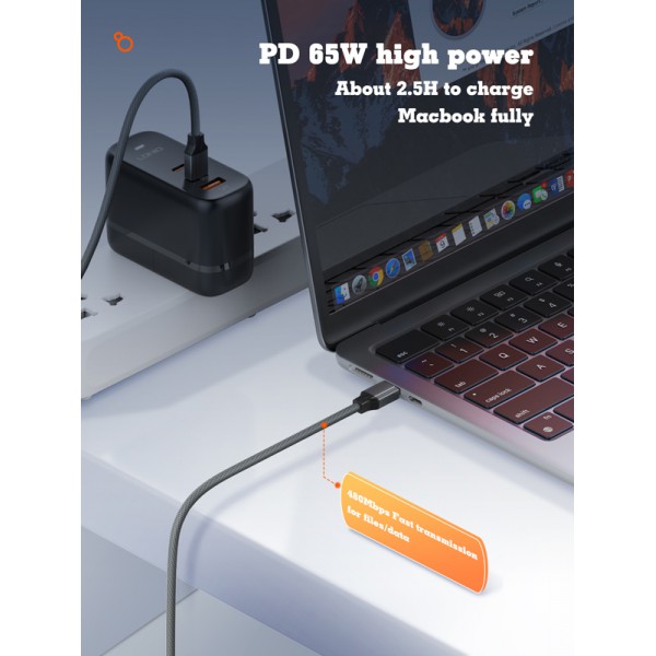LDNIO καλώδιο USB-C σε USB-C LC441C, 65W PD, 1m, γκρι LDNIO καλώδιο USB-C σε USB-C LC441C, 65W PD, 1m, γκρι