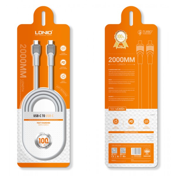 LDNIO καλώδιο USB-C σε USB-C LC602C, 100W PD, 2m, γκρι LDNIO καλώδιο USB-C σε USB-C LC602C, 100W PD, 2m, γκρι