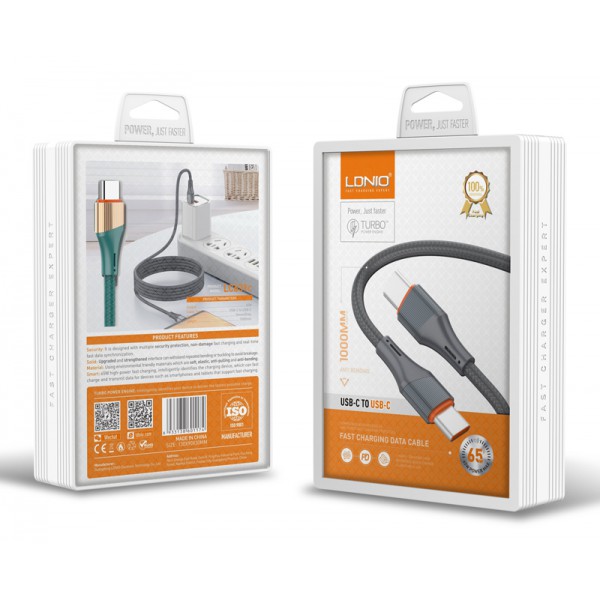 LDNIO καλώδιο USB-C σε USB-C LC631C, 65W PD, 1m, πράσινο LDNIO καλώδιο USB-C σε USB-C LC631C, 65W PD, 1m, πράσινο