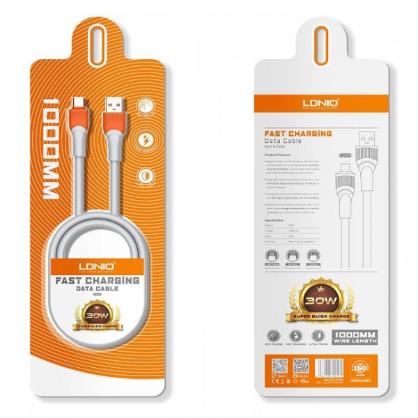 LDNIO καλώδιο USB-C σε USB LS601, 30W, 1m, γκρι LDNIO καλώδιο USB-C σε USB LS601, 30W, 1m, γκρι