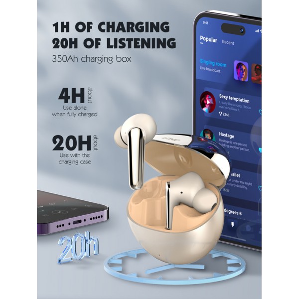 LDNIO earphones με θήκη φόρτισης T01, True Wireless, HiFi, χρυσά LDNIO earphones με θήκη φόρτισης T01, True Wireless, HiFi, χρυσά