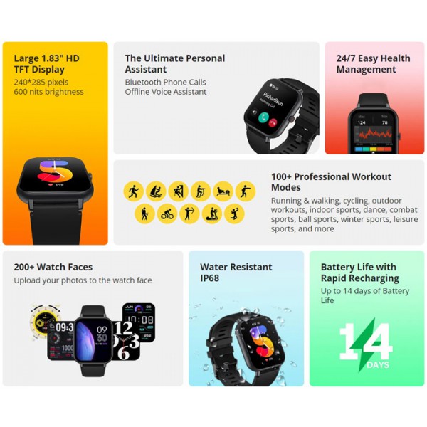ZEBLAZE smartwatch Btalk Lite, heart rate, 1.83" TFT, IP68, μαύρο ZEBLAZE smartwatch Btalk Lite, heart rate, 1.83" TFT, IP68, μαύρο