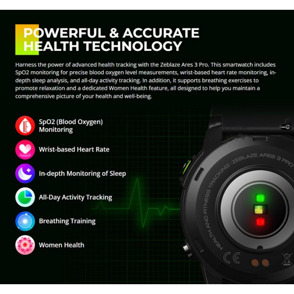 ZEBLAZE smartwatch Ares 3 Pro, heart rate, 1.43" AMOLED, IP68, μαύρο ZEBLAZE smartwatch Ares 3 Pro, heart rate, 1.43" AMOLED, IP68, μαύρο