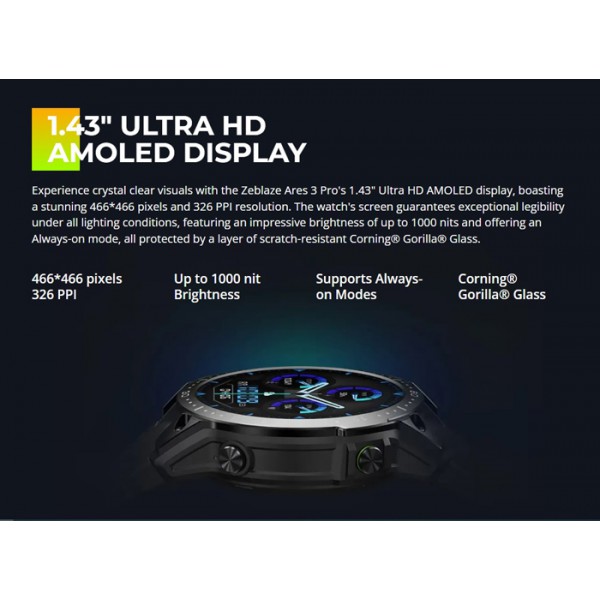 ZEBLAZE smartwatch Ares 3 Pro, heart rate, 1.43" AMOLED, IP68, μαύρο ZEBLAZE smartwatch Ares 3 Pro, heart rate, 1.43" AMOLED, IP68, μαύρο
