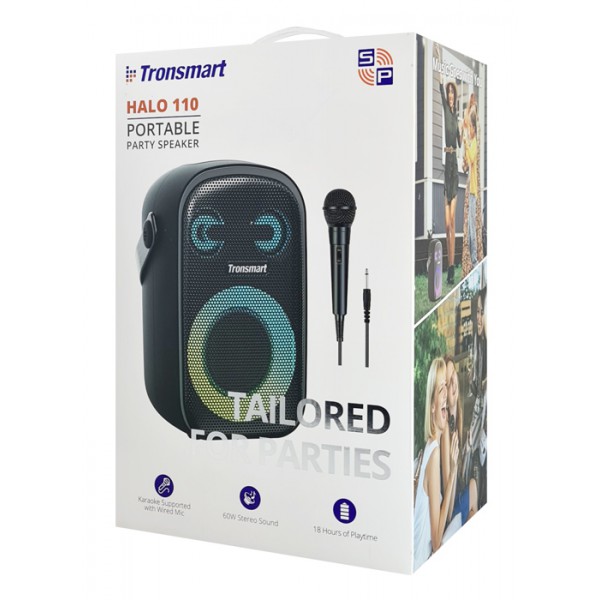 TRONSMART φορητό ηχείο Halo 110 με μικρόφωνο, 60W, 12000mAh, LED, μαύρο TRONSMART φορητό ηχείο Halo 110 με μικρόφωνο, 60W, 12000mAh, LED, μαύρο
