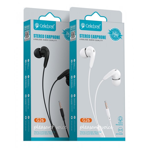CELEBRAT earphones με μικρόφωνο G26, 3.5mm, 1.2m, μαύρα