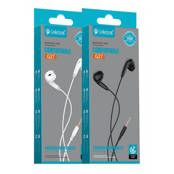 CELEBRAT earphones με μικρόφωνο G27, 3.5mm, 1.2m, λευκά CELEBRAT earphones με μικρόφωνο G27, 3.5mm, 1.2m, λευκά