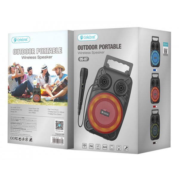 CELEBRAT φορητό ηχείο OS-07 με μικρόφωνο, 5W, 1200mAh, Bluetooth, μαύρο CELEBRAT φορητό ηχείο OS-07 με μικρόφωνο, 5W, 1200mAh, Bluetooth, μαύρο