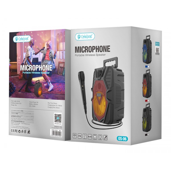 CELEBRAT φορητό ηχείο OS-06 με μικρόφωνο, 5W, 1200mAh, Bluetooth, μαύρο CELEBRAT φορητό ηχείο OS-06 με μικρόφωνο, 5W, 1200mAh, Bluetooth, μαύρο