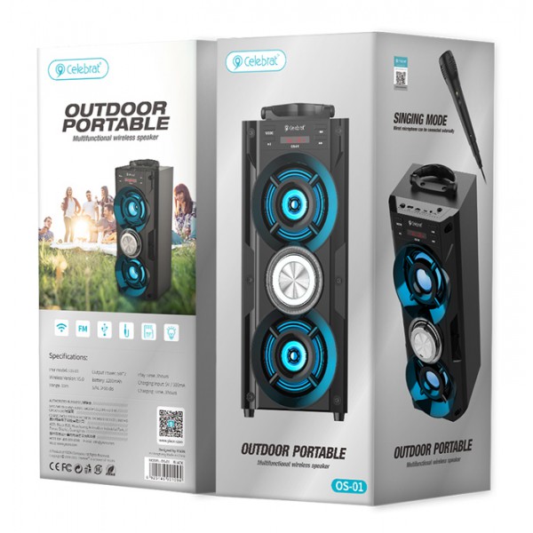 CELEBRAT φορητό ηχείο OS-01, 10W, 1200mAh, Bluetooth, FM, LED, μαύρο CELEBRAT φορητό ηχείο OS-01, 10W, 1200mAh, Bluetooth, FM, LED, μαύρο