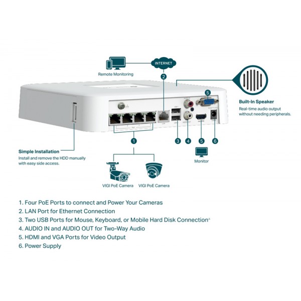 TP-LINK NVR καταγραφικό VIGI NVR1104H-4P, 8MP, 4 κανάλια PoE+, Ver. 1.0