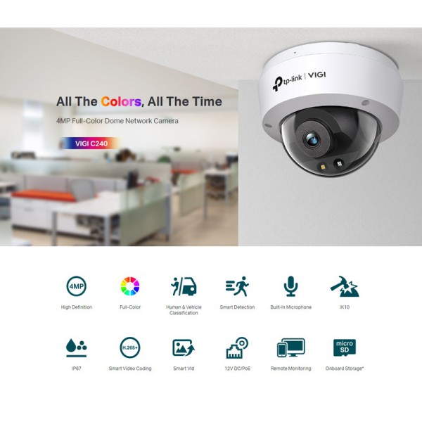 TP-LINK IP κάμερα VIGI C240, 4mm, 4MP, PoE, SD, IP67/IK10, V.1.0 TP-LINK IP κάμερα VIGI C240, 4mm, 4MP, PoE, SD, IP67/IK10, V.1.0