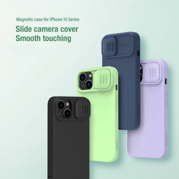 NILLKIN θήκη CamShield Silky Magnetic Silicone για iPhone 15, μαύρη NILLKIN θήκη CamShield Silky Magnetic Silicone για iPhone 15, μαύρη
