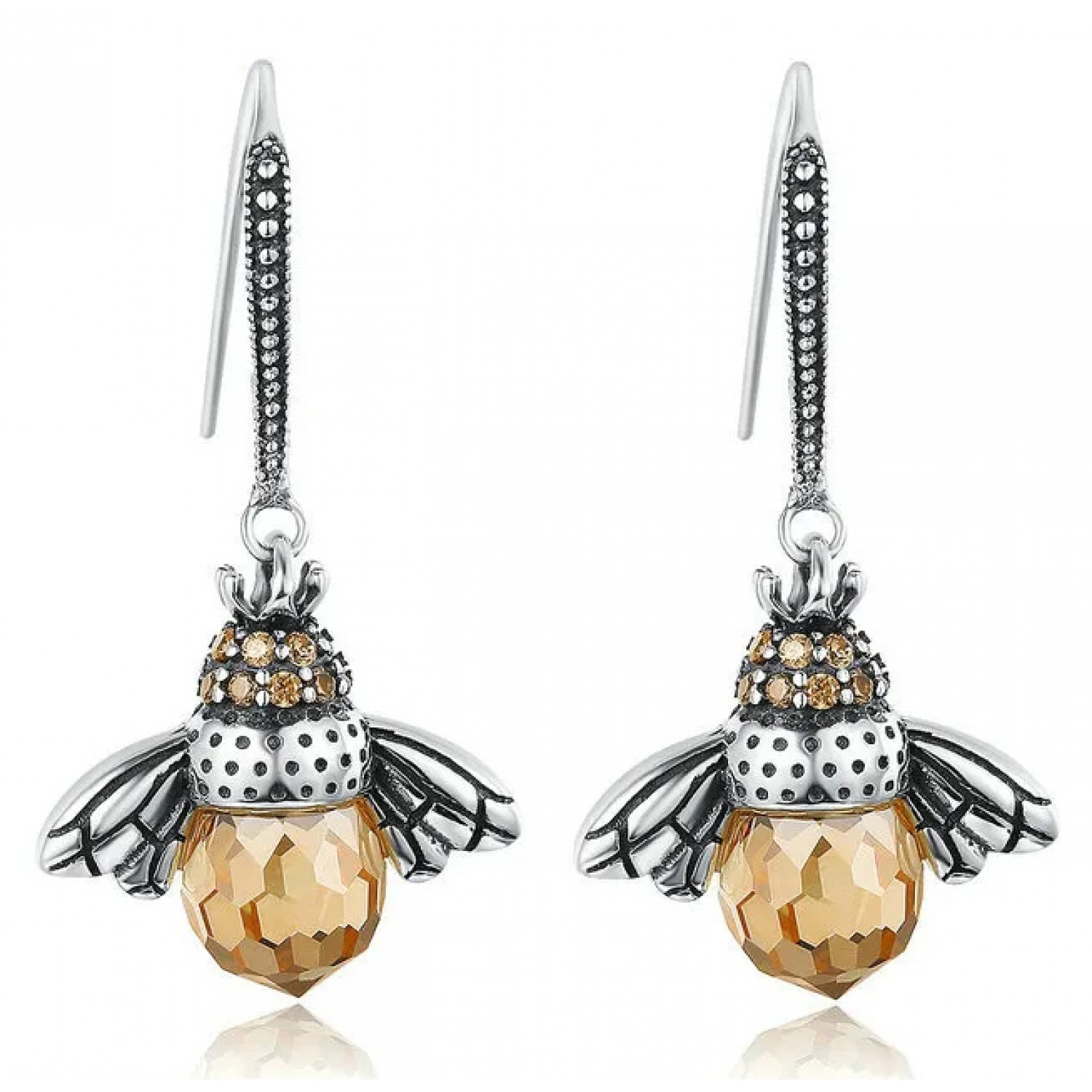 BAMOER σκουλαρίκια κρεμαστά YIE230-A, κυβική ζιρκόνια, ασήμι 925, ασημί