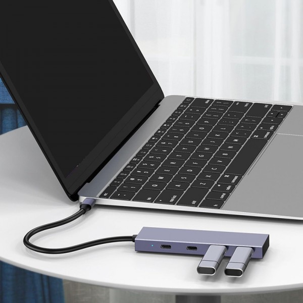 POWERTECH USB hub PTH-110, 4x θυρών, 10Gbps, USB-C σύνδεση, γκρι POWERTECH USB hub PTH-110, 4x θυρών, 10Gbps, USB-C σύνδεση, γκρι