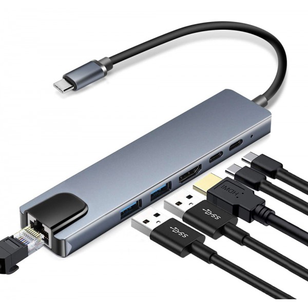 POWERTECH docking station PTH-111, 6 θυρών, USB-C σύνδεση, 100W PD, γκρι POWERTECH docking station PTH-111, 6 θυρών, USB-C σύνδεση, 100W PD, γκρι