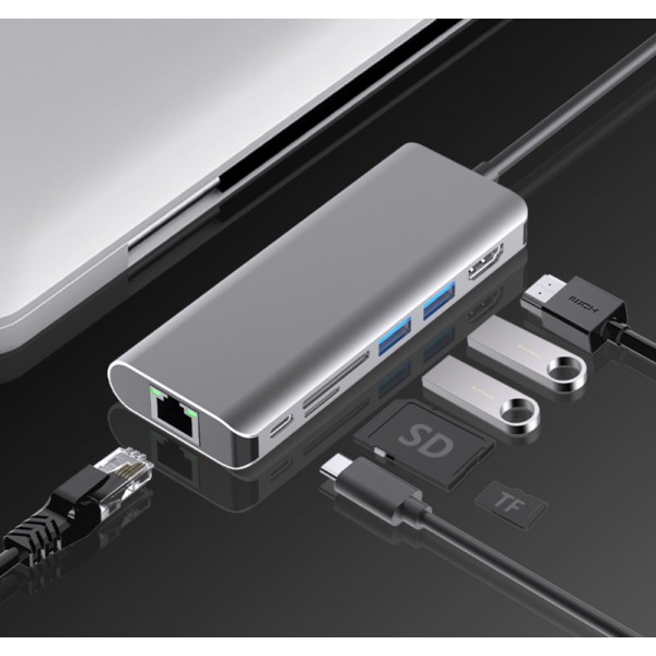 POWERTECH docking station PTH-112, 7 θυρών, USB-C σύνδεση, 100W PD, γκρι POWERTECH docking station PTH-112, 7 θυρών, USB-C σύνδεση, 100W PD, γκρι