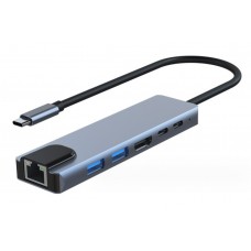 POWERTECH docking station PTH-111, 6 θυρών, USB-C σύνδεση, 100W PD, γκρι