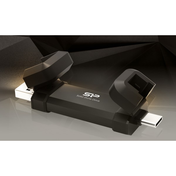 SILICON POWER USB Flash Drive DS72, USB/USB-C, 250GB 1050/850MBps, μαύρο SILICON POWER USB Flash Drive DS72, USB/USB-C, 250GB 1050/850MBps, μαύρο