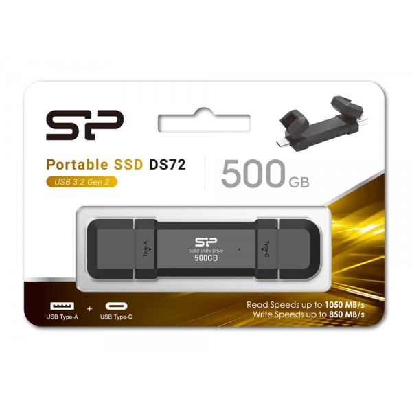 SILICON POWER USB Flash Drive DS72, USB/USB-C, 500GB 1050/850MBps, μαύρο SILICON POWER USB Flash Drive DS72, USB/USB-C, 500GB 1050/850MBps, μαύρο