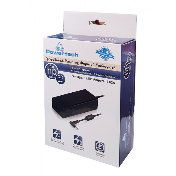 POWERTECH τροφοδοτικό laptop PT-286 για HP, 90W, 19.5V, 4.62A
