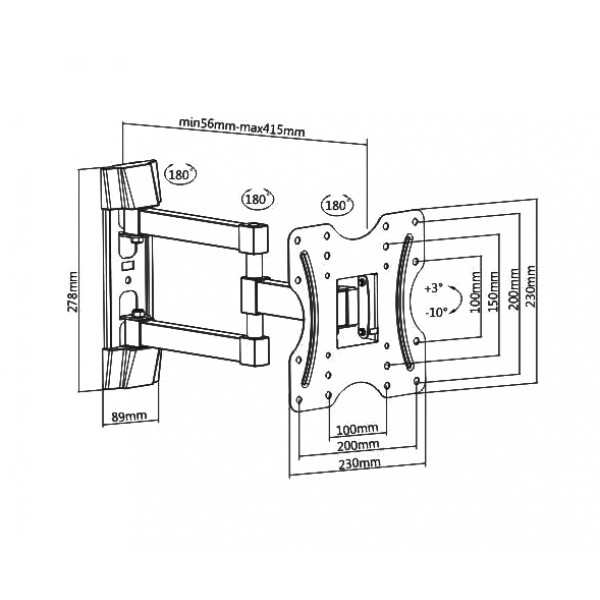 BRATECK επιτοίχια βάση KLA27-223 για τηλεόραση 23-42", full motion, 30kg