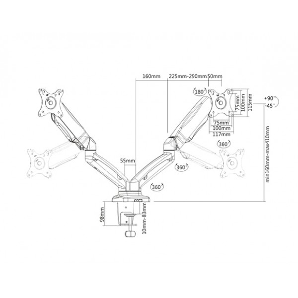 BRATECK Βάση γραφείου LDT13-C024 για 2 οθόνες 13"-27", 2-6.5kg BRATECK Βάση γραφείου LDT13-C024 για 2 οθόνες 13"-27", 2-6.5kg