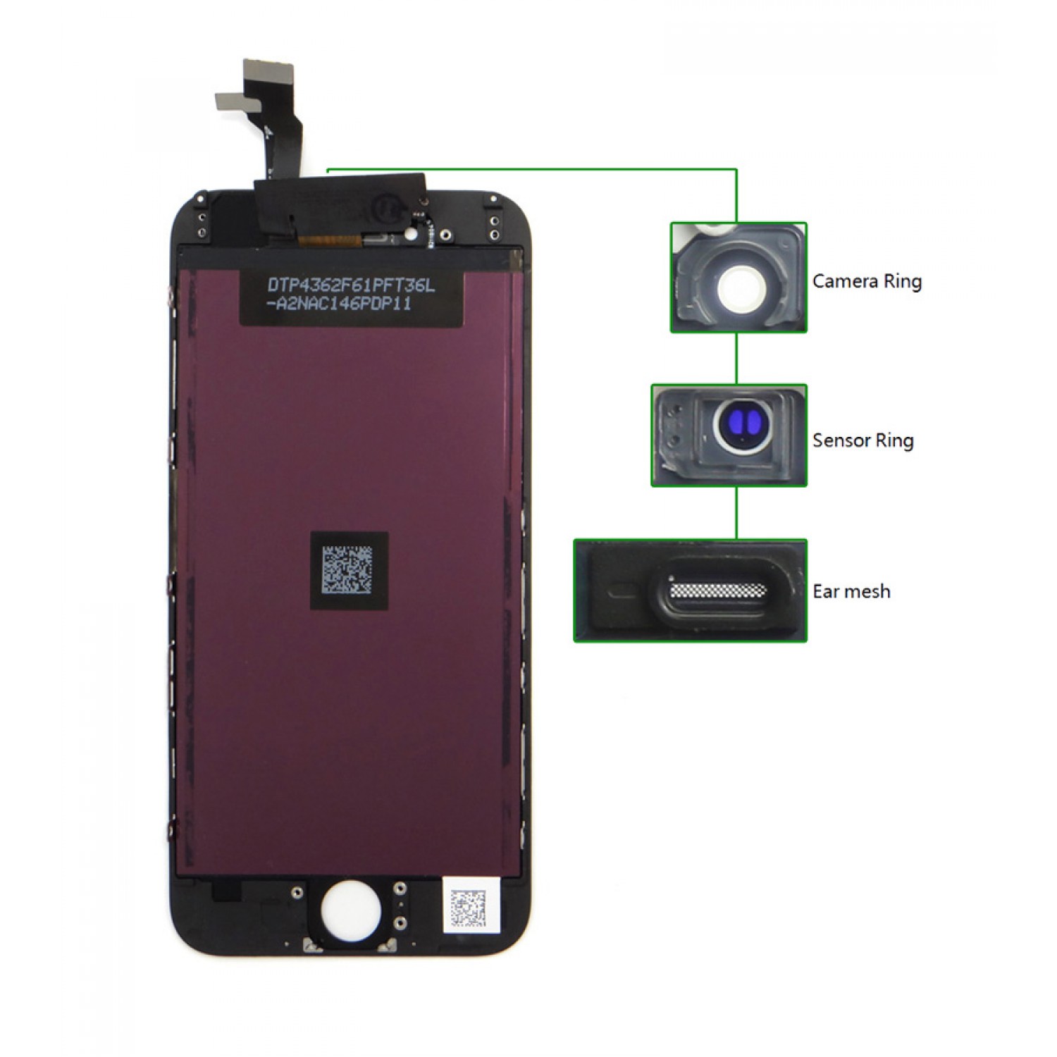 TIANMA High Copy LCD για iPhone 6G, Camera-Sensor ring, ear mesh, Black