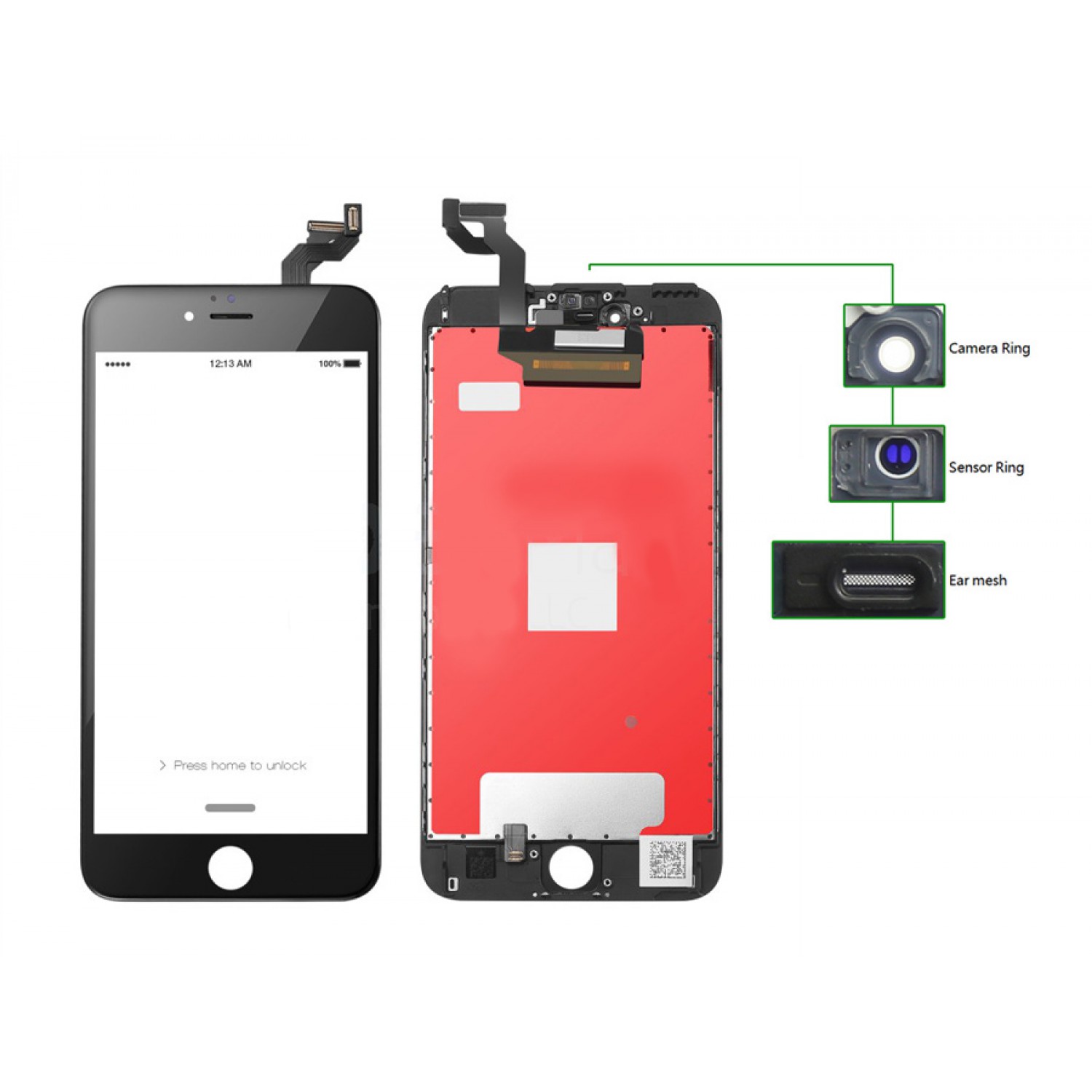 TIANMA High Copy LCD iPhone 6S Plus, Camera-Sensor ring, ear mesh, Black
