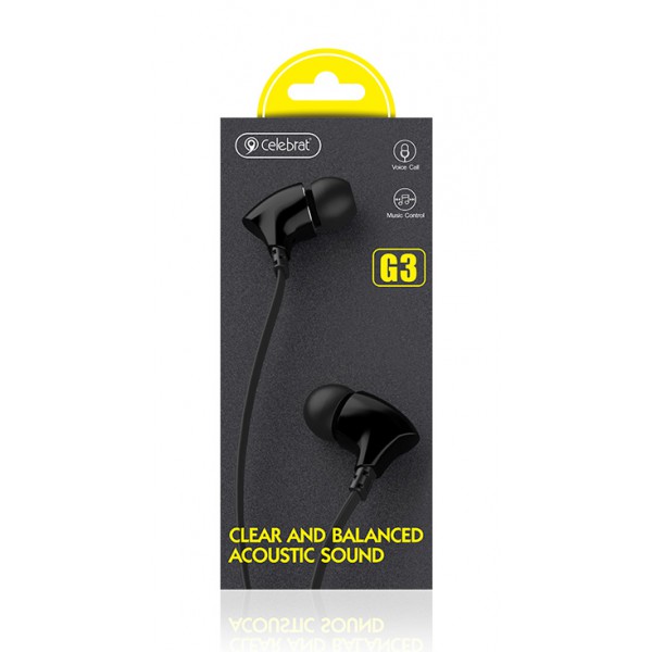 CELEBRAT Earphones με μικρόφωνο G3, on/off, 10mm, 3.5mm, 1.2m, μαύρα CELEBRAT Earphones με μικρόφωνο G3, on/off, 10mm, 3.5mm, 1.2m, μαύρα