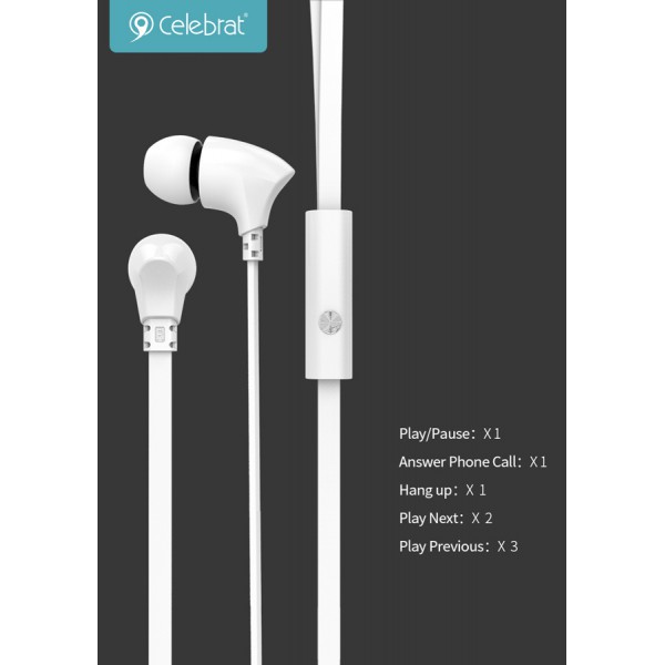 CELEBRAT Earphones με μικρόφωνο G3, on/off, 10mm, 1.2m, λευκά