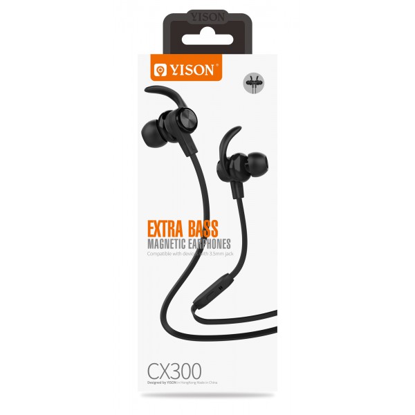 YISON Earphones με μικρόφωνο CX300, on/off, 1.2m, με μαγνήτη, μαύρα YISON Earphones με μικρόφωνο CX300, on/off, 1.2m, με μαγνήτη, μαύρα