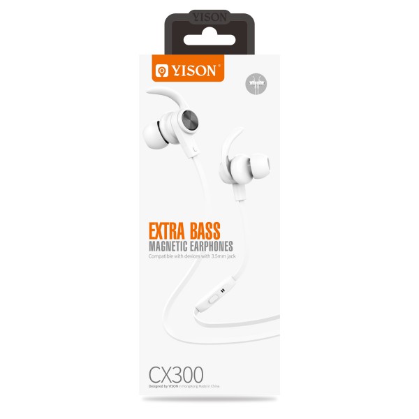 YISON Earphones με μικρόφωνο CX300, on/off, 1.2m, με μαγνήτη, λευκά