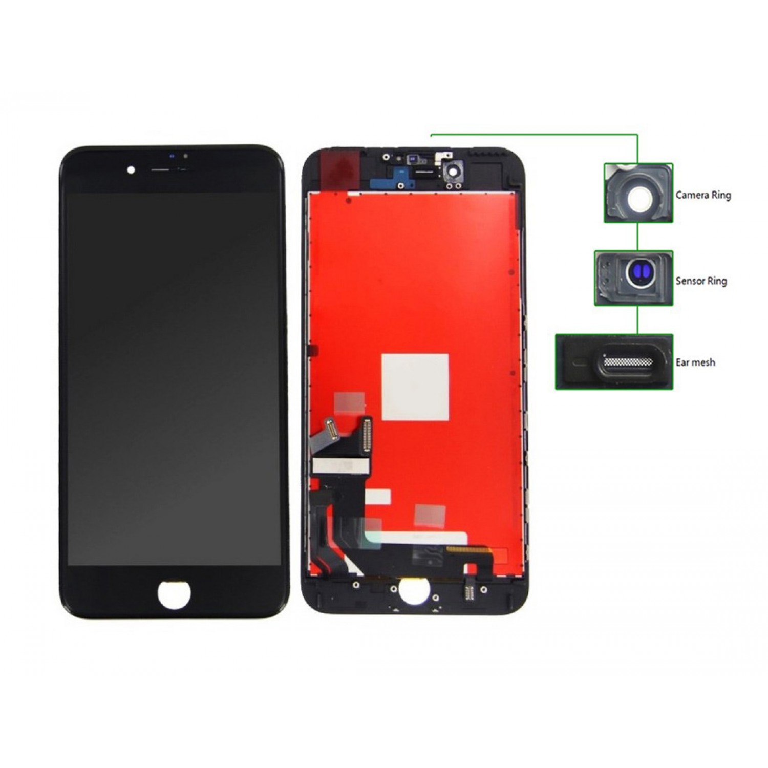 TIANMA High Copy LCD iPhone 7 Plus, Camera-Sensor ring, ear mesh, Black