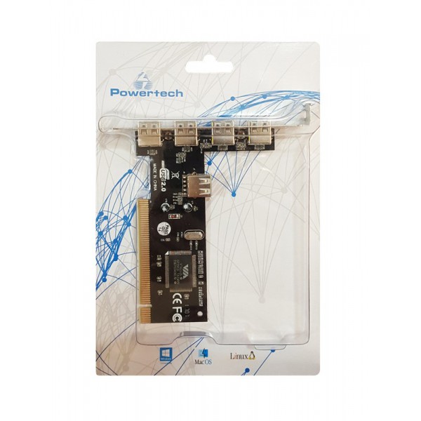 POWERTECH Κάρτα Επέκτασης PCI to USB 2.0, 4+1 ports, Chipset VIA6212