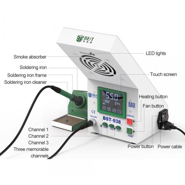 BEST Soldering Station BST-938 με σταθμό απορόφησης καπνού και LED φως BEST Soldering Station BST-938 με σταθμό απορόφησης καπνού και LED φως