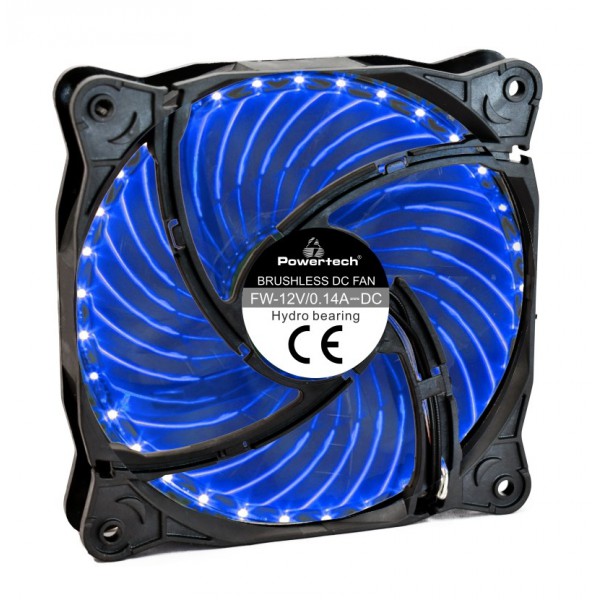 POWERTECH LED ανεμιστήρας PT-907, 120mm, 3pin/molex & 4 βίδες, μπλε