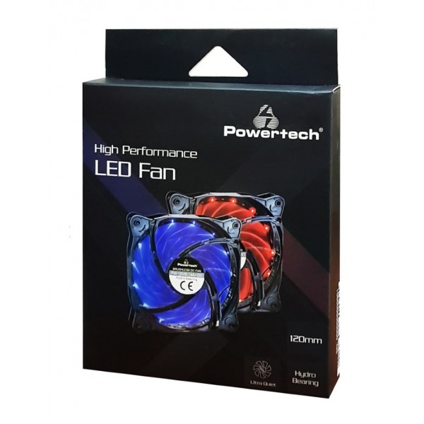 POWERTECH LED ανεμιστήρας PT-907, 120mm, 3pin/molex & 4 βίδες, μπλε