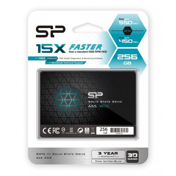 SILICON POWER SSD A55 256GB, 2.5", SATA III, 550-450MB/s 7mm, TLC