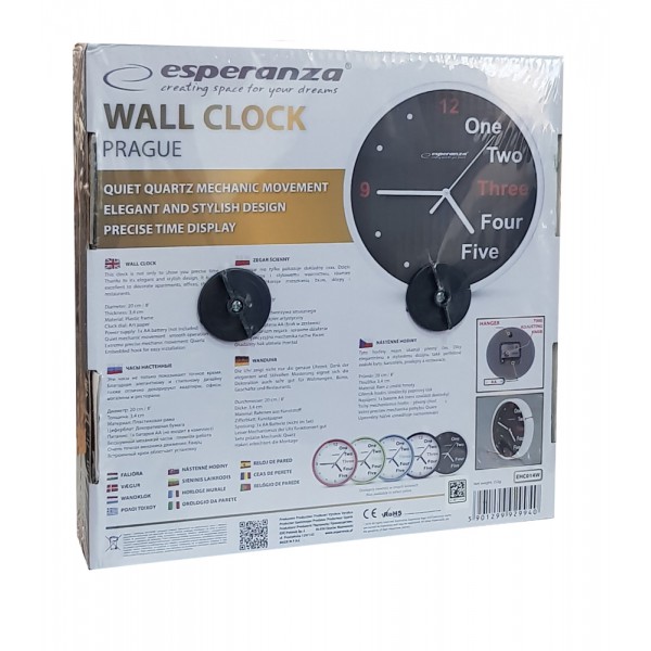 ESPERANZA ρολόι τοίχου Prague EHC014W, 20cm, λευκό ESPERANZA ρολόι τοίχου Prague EHC014W, 20cm, λευκό