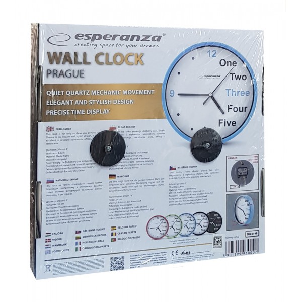 ESPERANZA ρολόι τοίχου Prague EHC014B, 20cm, μπλε ESPERANZA ρολόι τοίχου Prague EHC014B, 20cm, μπλε