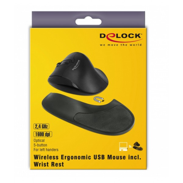 DELOCK ασύρματο ποντίκι 12552 για αριστερόχειρες, με βάση καρπού 1600dpi DELOCK ασύρματο ποντίκι 12552 για αριστερόχειρες, με βάση καρπού 1600dpi