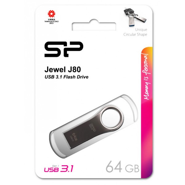 SILICON POWER USB Flash Drive Jewel 80, 64GB, USB 3.2, Titanium