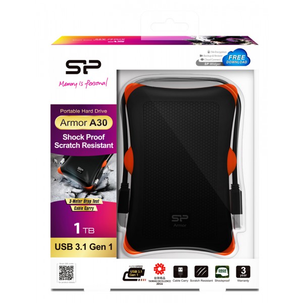 SILICON POWER εξωτερικός HDD Armor A30, 1TB, USB 3.1, μαύρος