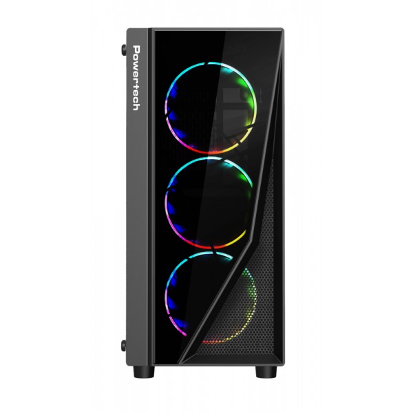 POWERTECH Gaming case PT-743, tempered glass, 4x 120mm fans (3x RGB)