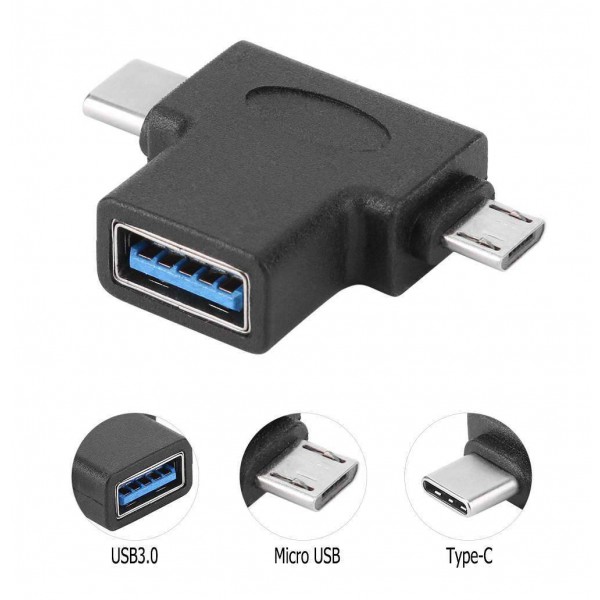 POWERTECH αντάπτορας USB 3.0 (F) σε USB-C & Micro USB CAB-U117, μαύρος POWERTECH αντάπτορας USB 3.0 (F) σε USB-C & Micro USB CAB-U117, μαύρος