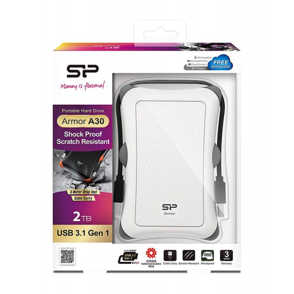 SILICON POWER εξωτερικός HDD Armor A30, 2TB, USB 3.1, λευκός SILICON POWER εξωτερικός HDD Armor A30, 2TB, USB 3.1, λευκός