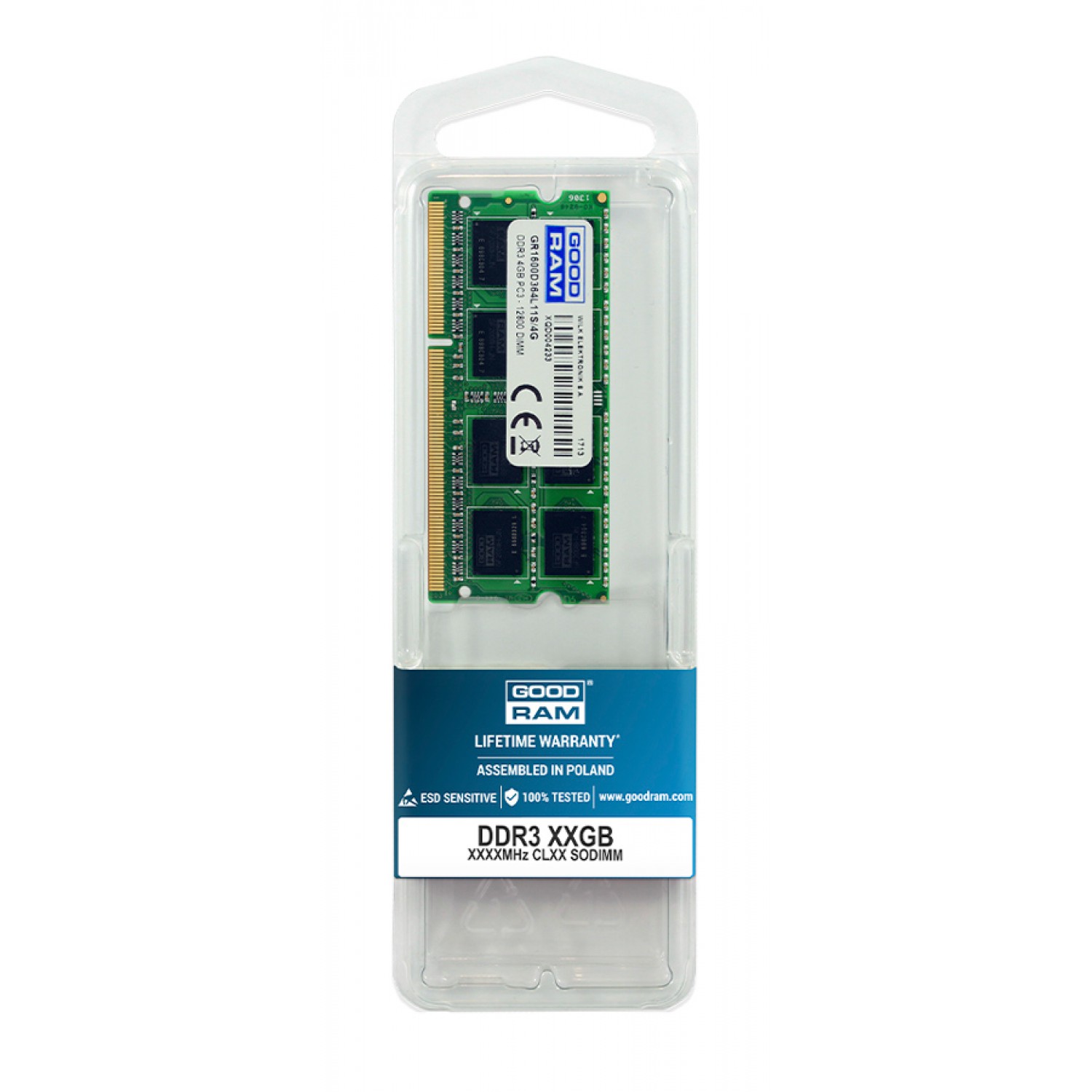 GOODRAM Μνήμη DDR3 SODIMM GR1600S364L11-8G, 8GB, 1600MHz PC3-12800, CL11 GOODRAM Μνήμη DDR3 SODIMM GR1600S364L11-8G, 8GB, 1600MHz PC3-12800, CL11