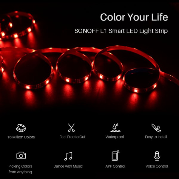 SONOFF Smart LED καλωδιοταινία SNF-L1-2M, RGB, αδιάβροχη, WiFi, 2m