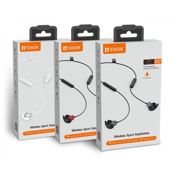 YISON Earphones E17-BK, Bluetooth 5.0, multipoint, με μαγνήτη, μαύρα YISON Earphones E17-BK, Bluetooth 5.0, multipoint, με μαγνήτη, μαύρα
